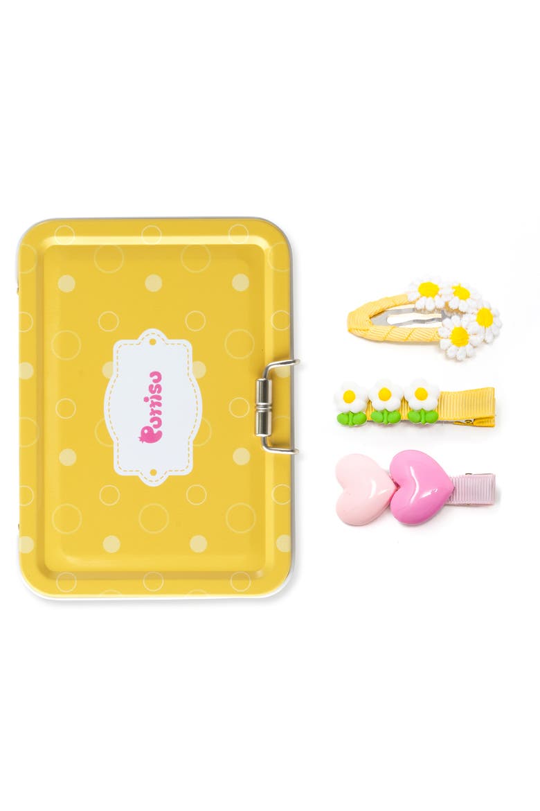 3pc Hair Clip Set - Heart & Daisy Charm, Main, color, Daisy Lemon Pop