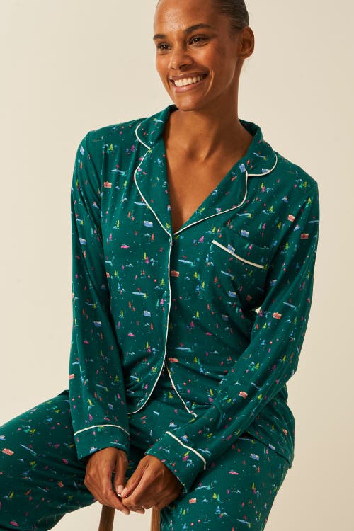 Stripe & Stare Long Pyjama Set In Green