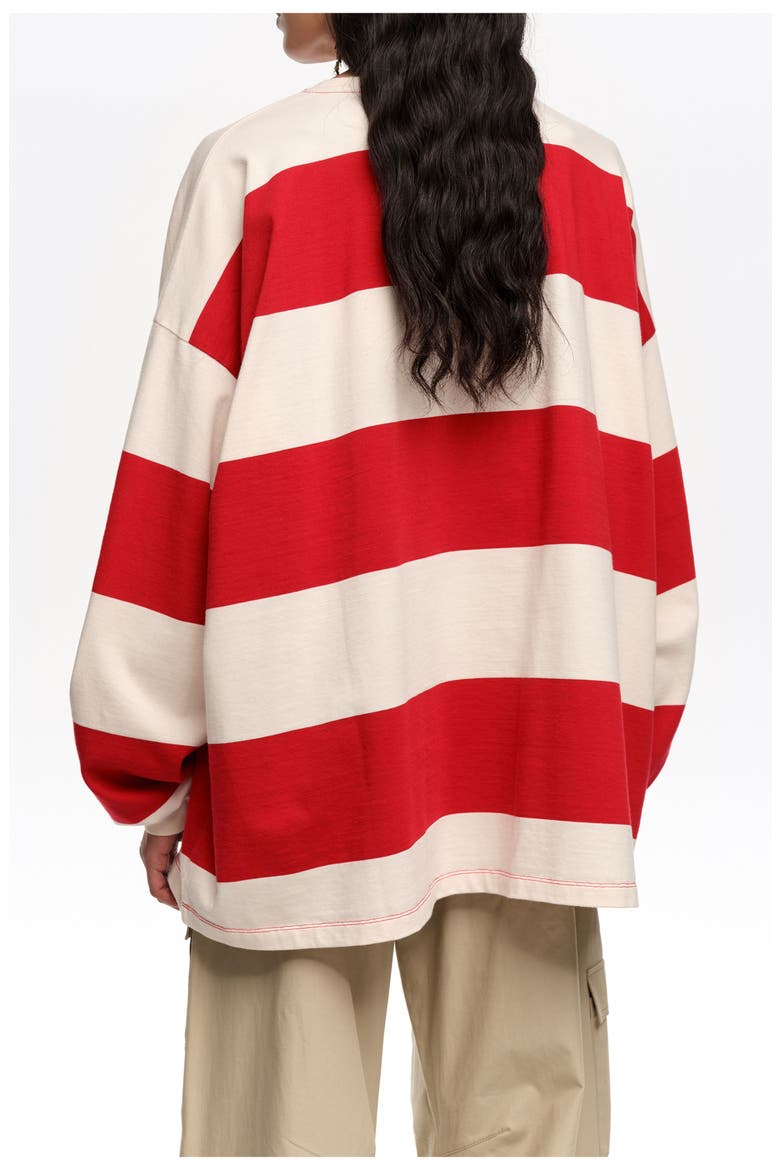 Loose-fit striped T-shirt., Alternate, color, RED