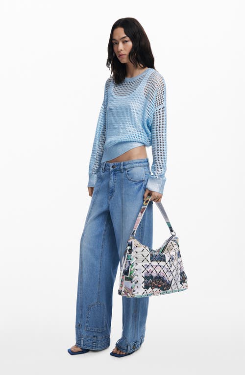 Desigual Medium Collage Perforated Crossbody Bag In White