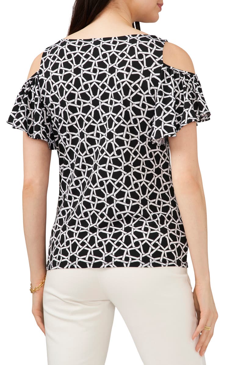 Chaus V-Neck Cold Shoulder Top, Alternate, color, Black/Ivory 003