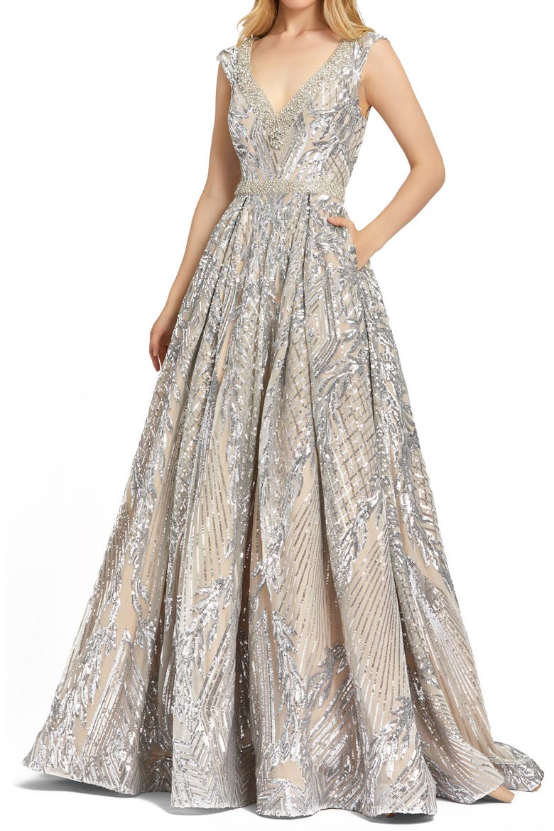 Sequin Ball Gown, Main, color, SILVER