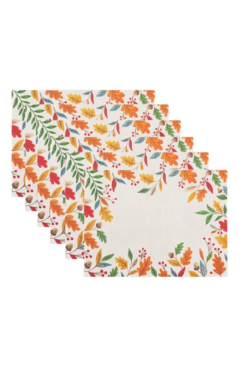 Harvest Leaves Set of 6 Placemats 14" x 20", Main, color, Red
