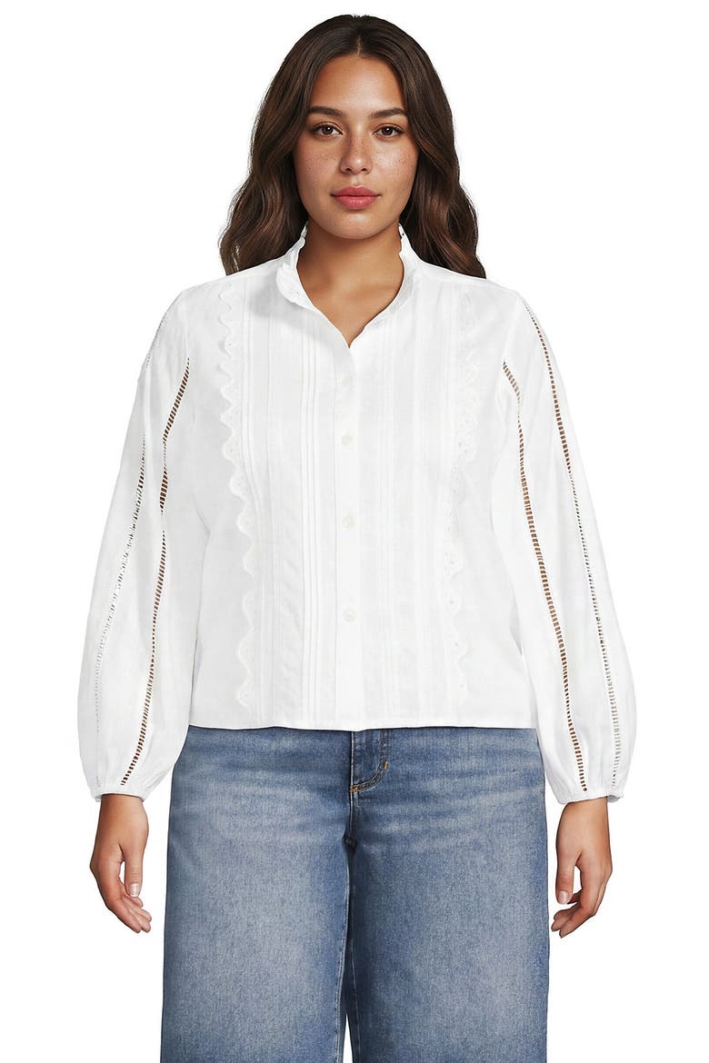 Ruffle Neck Button Front Shirt, Main, color, White