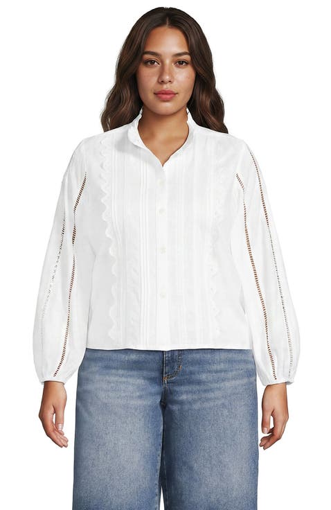 Plus Size Ruffle Neck Button Front Shirt