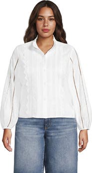 Lands' End Ruffle Neck Button Front Shirt