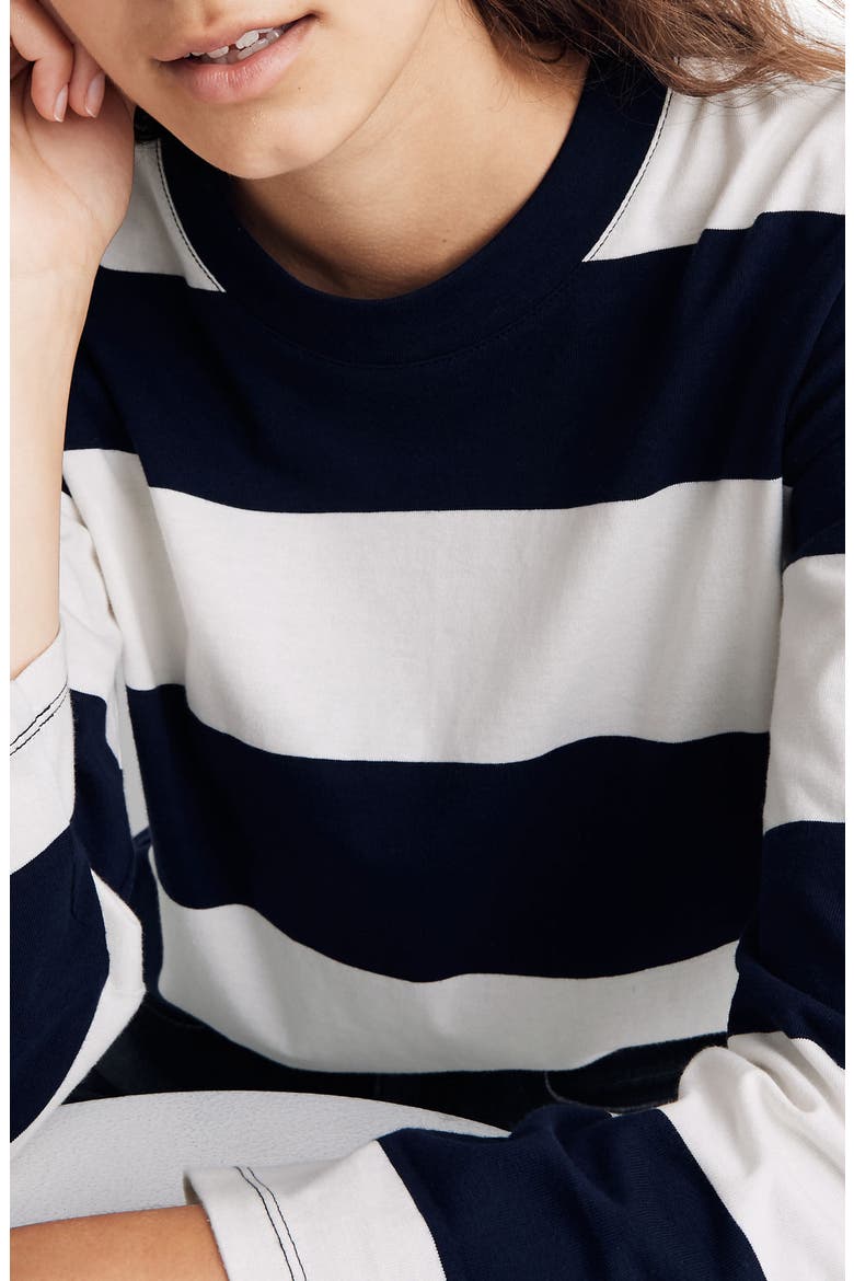 Rugby Stripe Easy Crop Long Sleeve Tee, Alternate, color, DARK NIGHTFALL SOURDOUGH STR