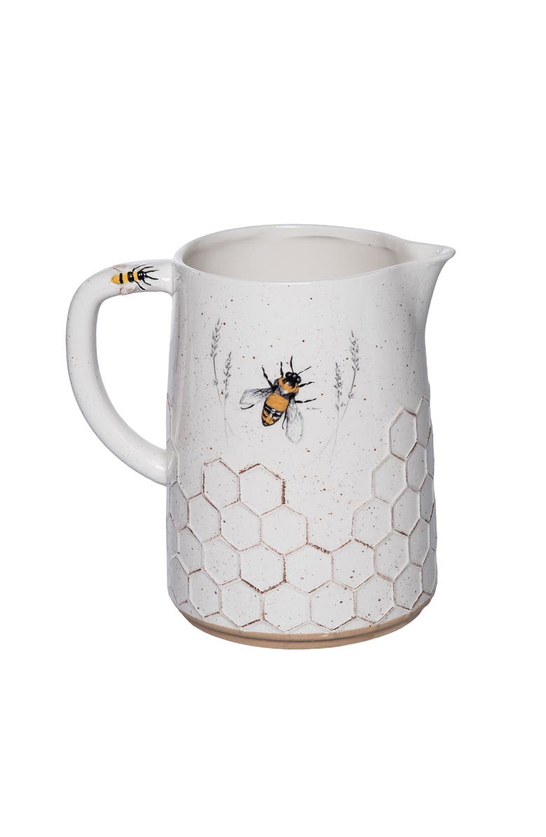 Transpac Dolomite Bee Pitcher Multicolored for Spring Serving and Entertaining, Main, color, White