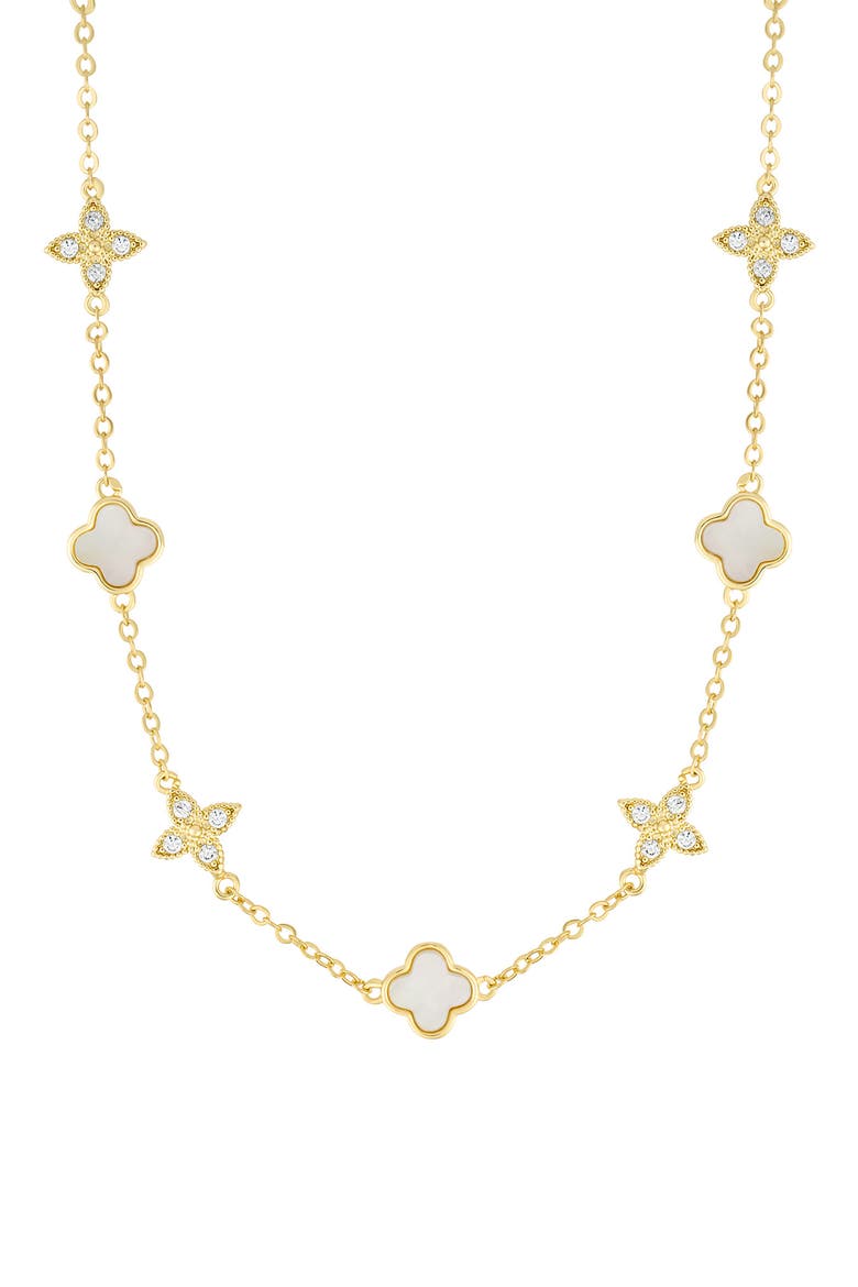 Mixed Mother-of-Pearl & Cubic Zirconia Clover Station Necklace, Main, color, WHITE