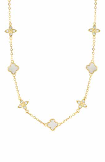 Adornia Mixed Mother-of-Pearl & Cubic Zirconia Clover Station Necklace