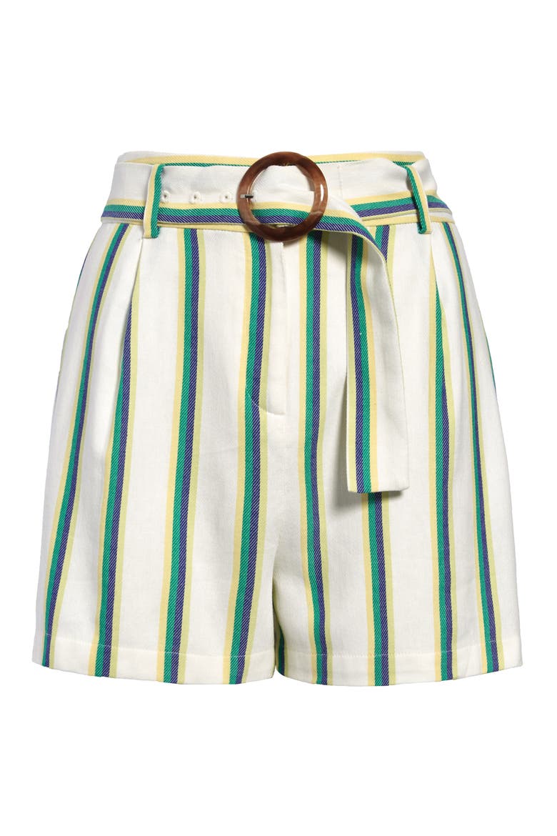 Belted Stripe Twill Shorts, Main, color, IVORY- BLUE GREEN STRIPE