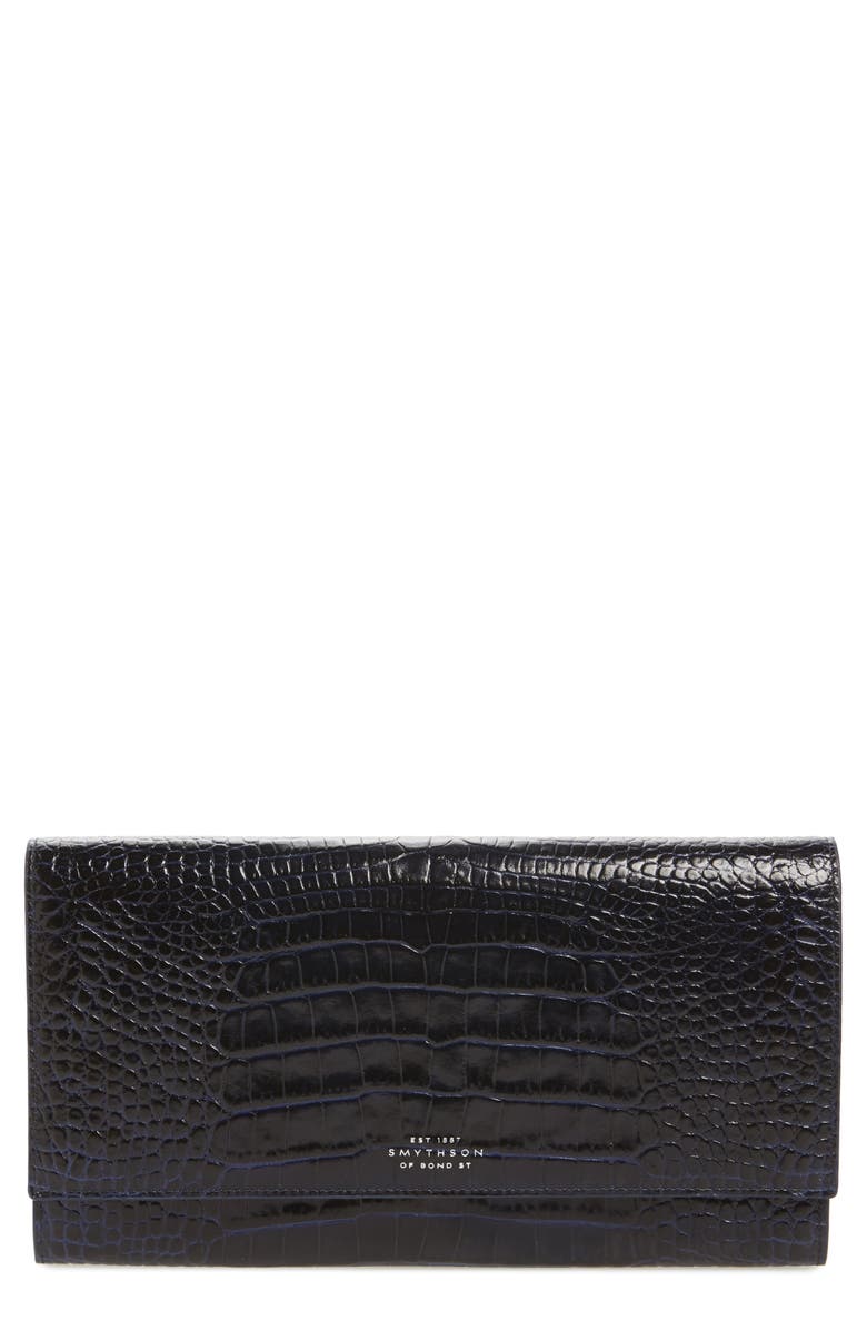 Smythson Mara Marshall Croc Embossed Leather Travel Wallet, Main, color, 