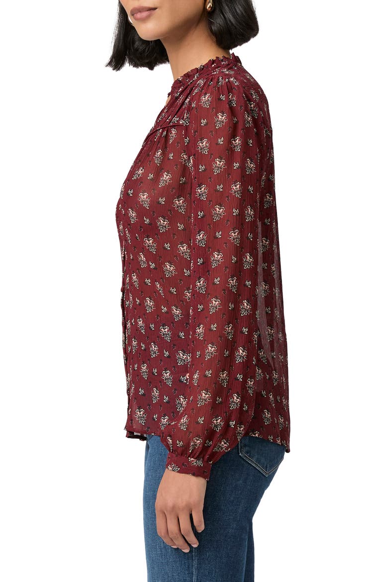 Monika Leaf Print Silk Button-Up Shirt, Alternate, color, OXBLOOD MULTI