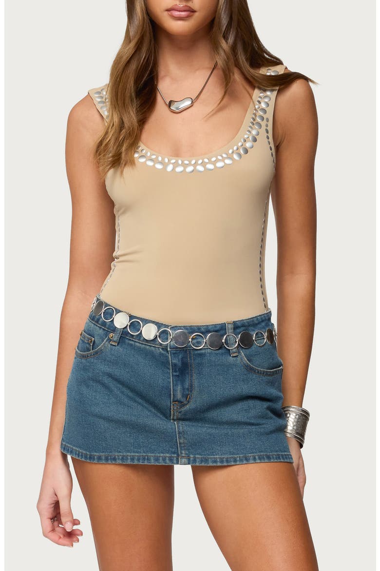 Amaia Studded Bodysuit, Main, color, BEIGE
