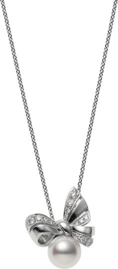 Mikimoto Ribbon Diamond & Pearl Pendant Necklace | Nordstrom