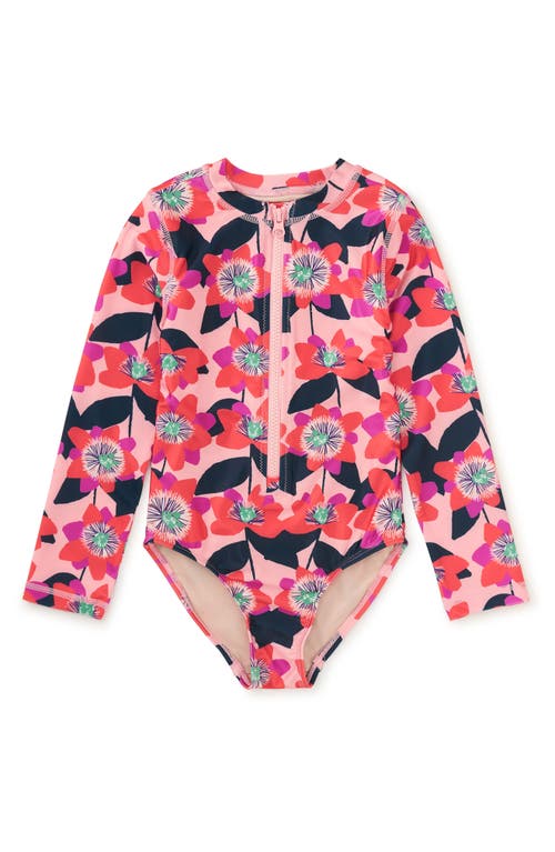 Tea Collection Long Sleeve One-piece Swimsuit In Block Print Passion Flower