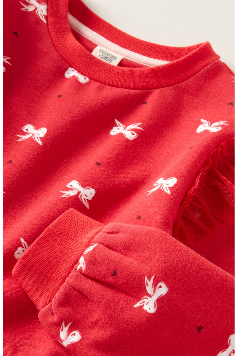 Kids' Ruffle Long Sleeve Stretch Cotton Blend Sweatshirt Dress, Alternate, color, RED LOLLIPOP POP BOWS