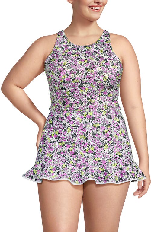 Lands' End Plus Size High Neck Racerback Tankini Top In White Multi Ditsy Floral