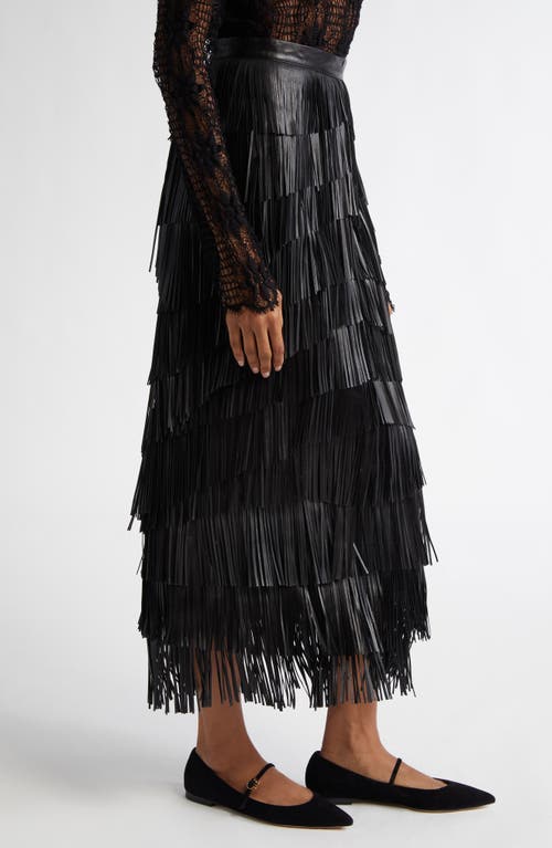 Ulla Johnson Therese Leather Fringe Skirt In Noir