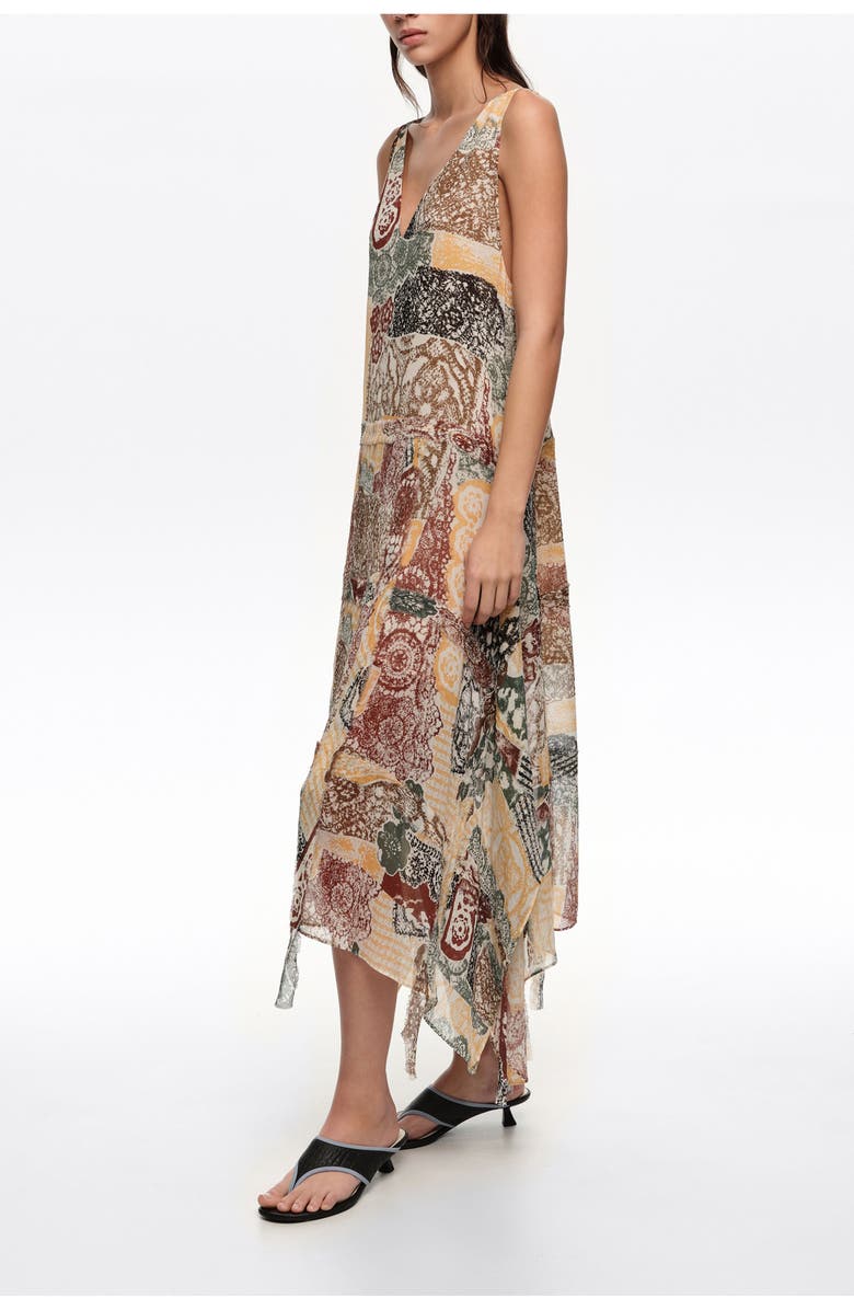 Bimba y Lola Lace Irregular Fluid Dress With Frayed Details, Main, color, Lace Print Ivory