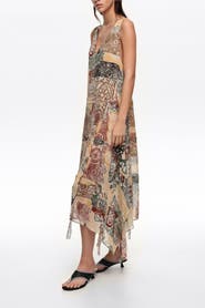 Bimba y Lola Lace Irregular Fluid Dress With Frayed Details