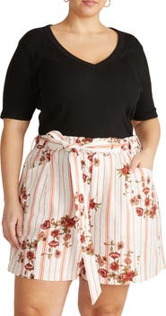 Universal Standard V-Neck Elbow Sleeve Cotton T-Shirt