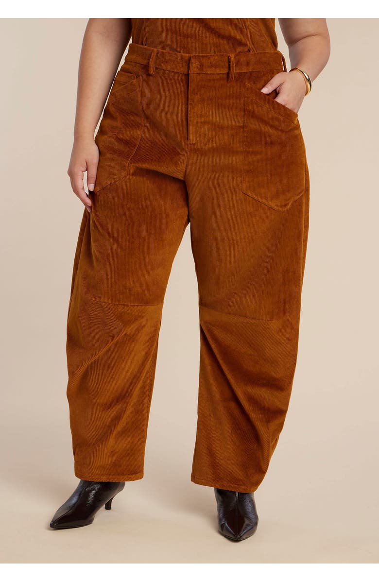 ELOQUII Corduroy Barrel Leg Pants, Alternate, color, Roasted Pecan