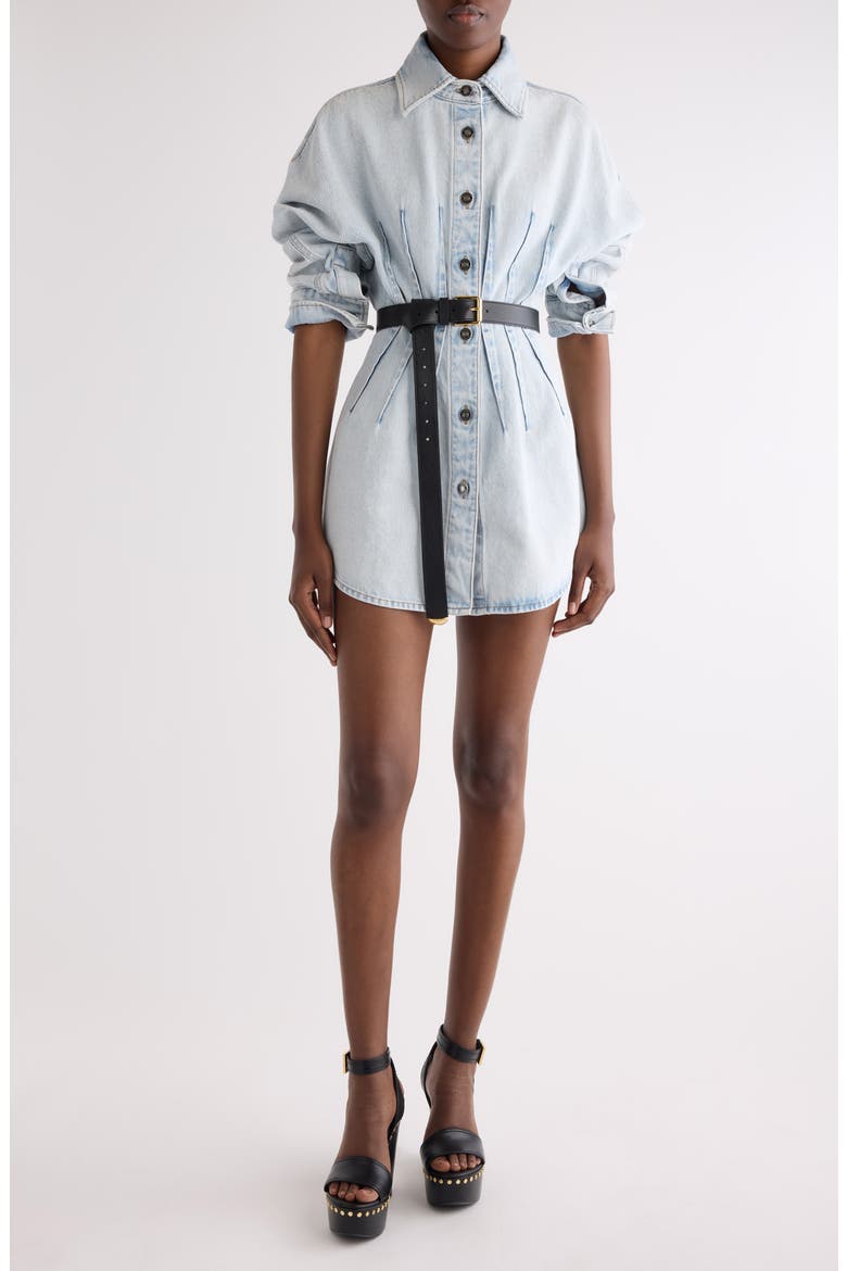 Long Sleeve Shaped Denim Minidress, Main, color, LIGHT BLUE