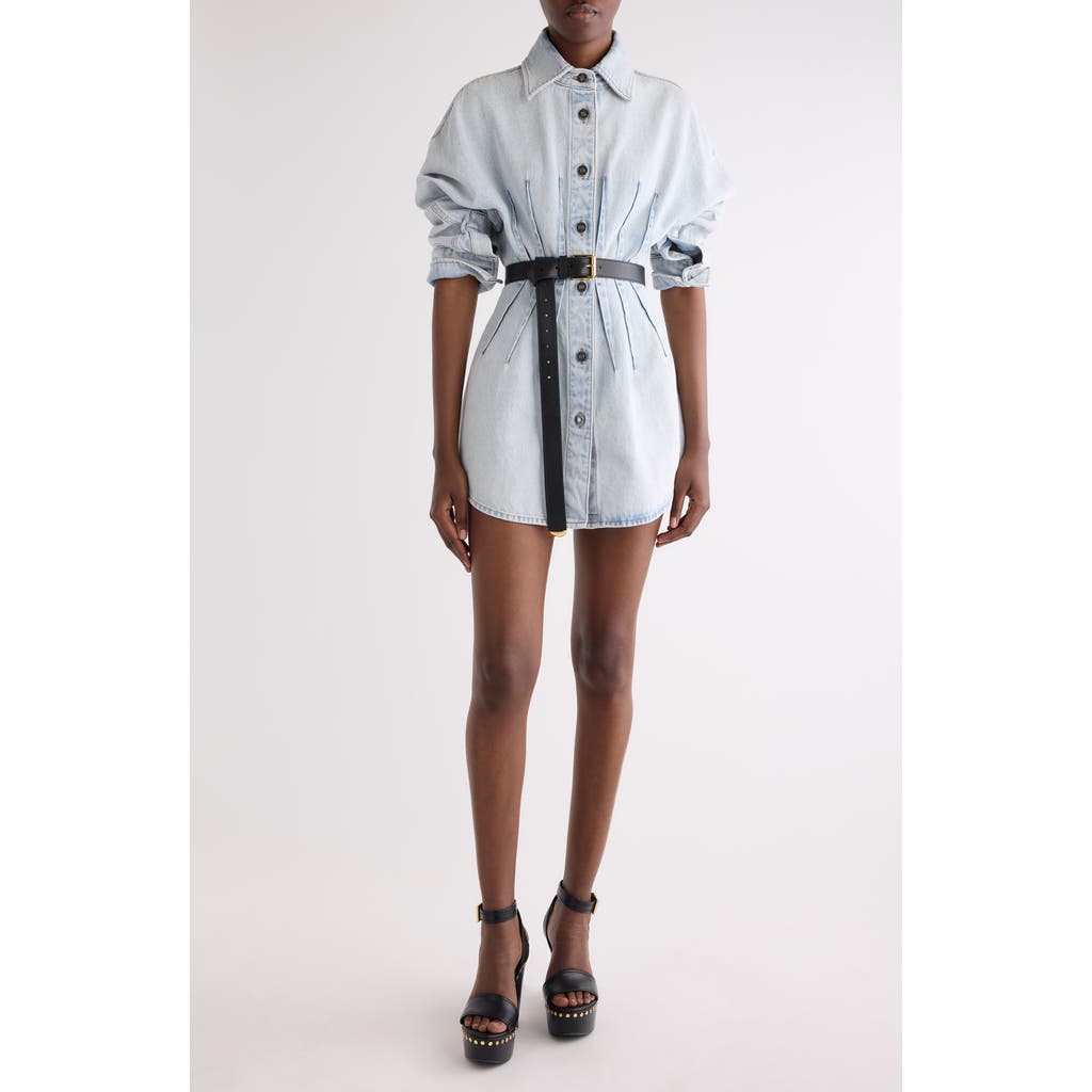 Givenchy Long Sleeve Shaped Denim Minidress In Blue