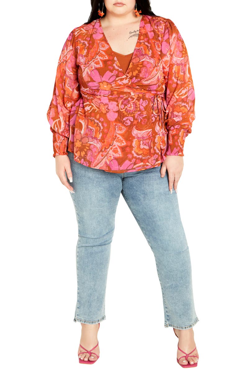 City Chic Alexis Paisley Long Sleeve Wrap Top, Alternate, color,