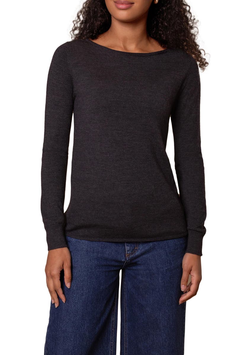 Celtic & Co. MERINO FINE KNIT BOAT NECK SWEATER, Alternate, color, Charcoal