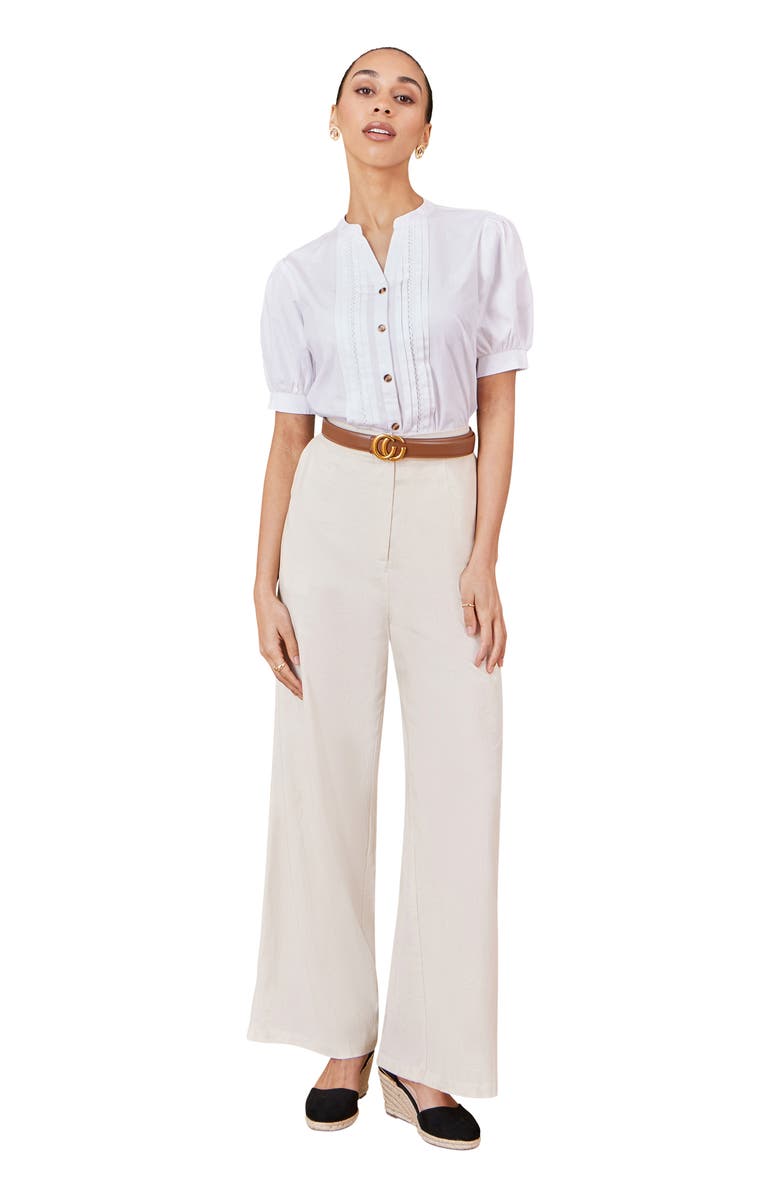 Yumi Cotton Pleated Short Sleeve Shirt, Alternate, color, White