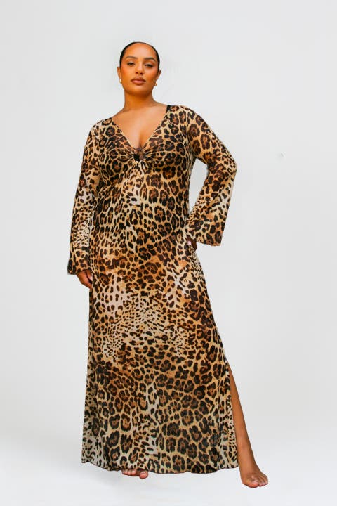 Curve Leopard Print Ring Detail Kaftan