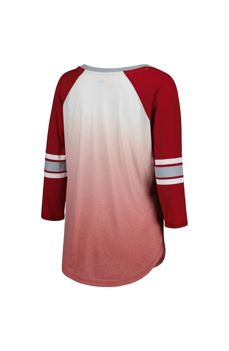 G-III 4HER BY CARL BANKS Women's G-III 4Her by Carl Banks White/Crimson Alabama Crimson Tide Lead Off Ombre Raglan 3/4-Sleeve V-Neck T-Shirt, Alternate, color, White