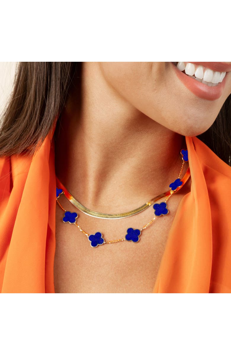 The Lovery Fine Jewelry Large Lapis Clover Necklace, Alternate, color, Lapis