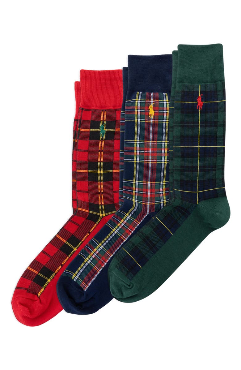 Polo Ralph Lauren Assorted 3-Pack Tartan Crew Socks Gift Box, Main, color, Red/ Navy/ Green Assorted