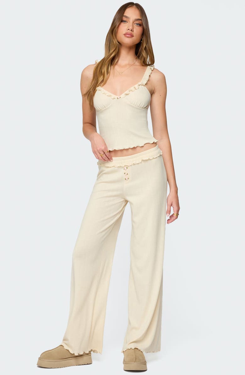 EDIKTED Posy Ruffle Pointelle Pants, Alternate, color, Yellow