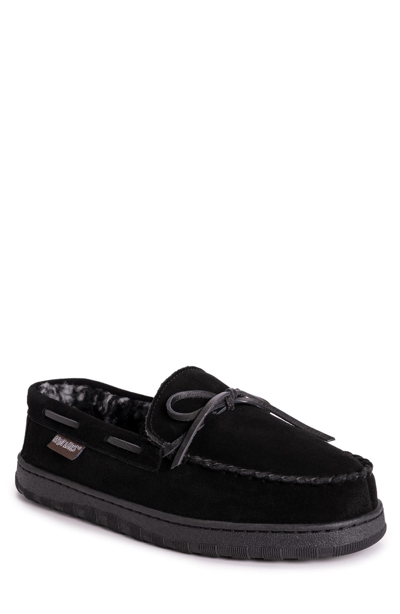 MUK LUKS Paul Printed Berber Suede Faux Fur Lined Slipper, Main, color, 