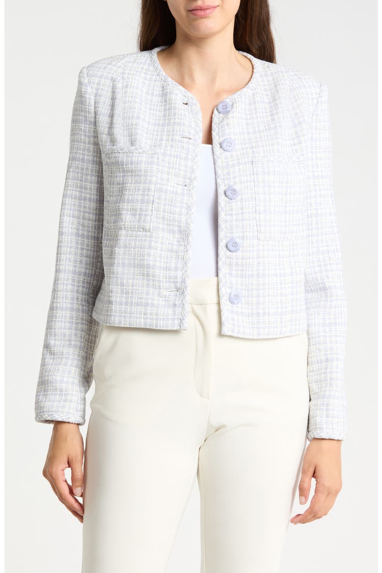 Patch Pocket Crop Bouclé Jacket, Main, color, BLUE/ WHITE