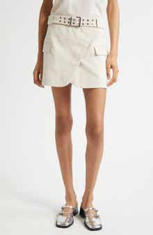 Ganni Mélange Cotton & Linen Belted Wrap Miniskirt