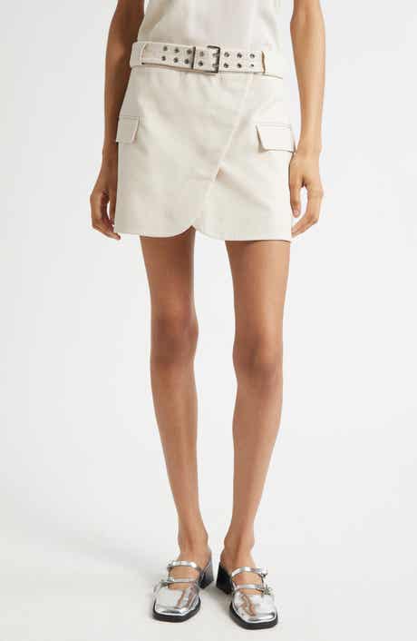 Ganni Mélange Cotton & Linen Belted Wrap Miniskirt