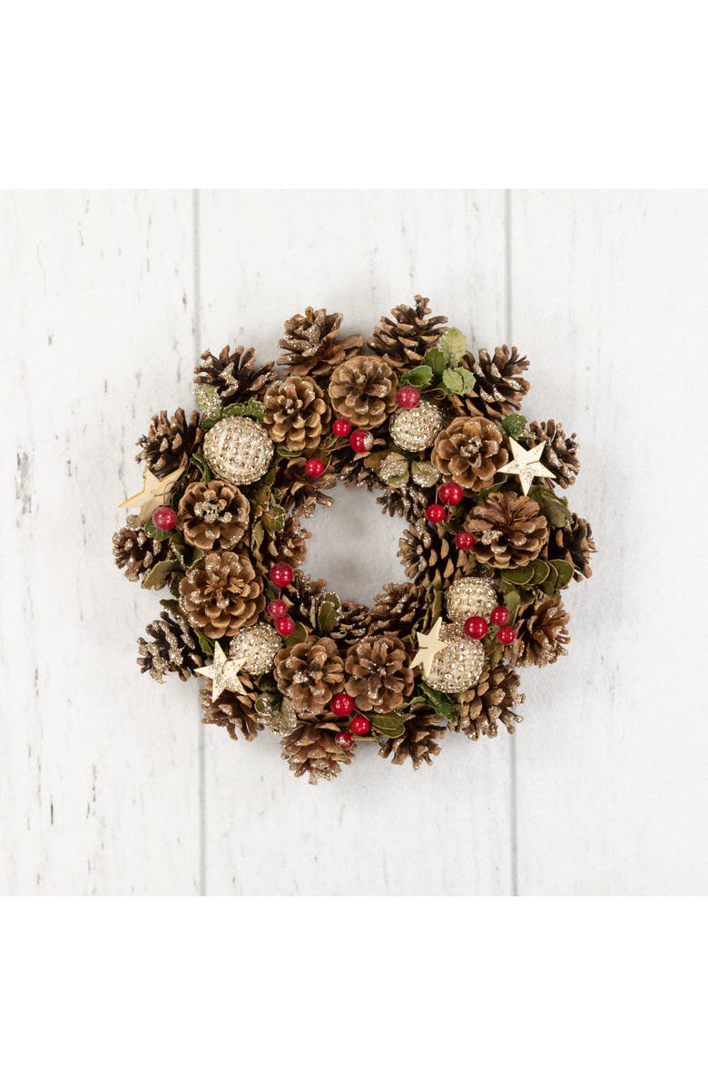 Northlight Glittered Pine Cone and Berry Artificial Christmas Wreath, 12-Inch, Unlit, Alternate, color, Brown