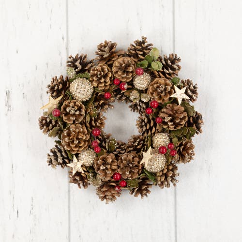 Northlight Glittered Pine Cone And Berry Artificial Christmas Wreath, 12-inch, Unlit In Brown