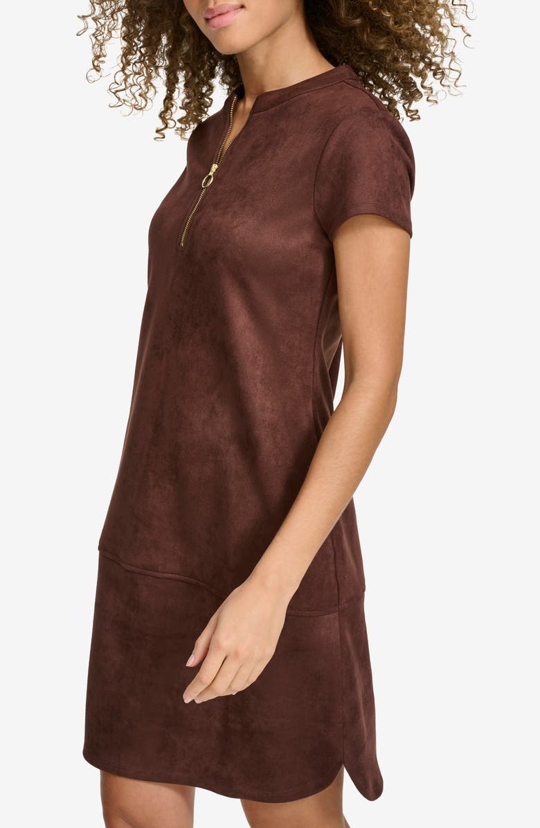 Kensie Faux Suede Shirtdress, Alternate, color, Chocolate