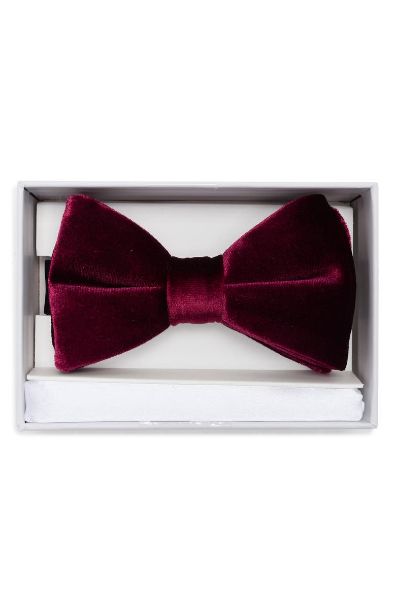 NORDSTROM RACK Velvet Bow Tie & Pocket Square Set, Alternate, color, Burgundy
