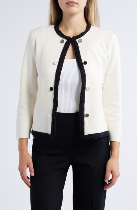 Button Front Crochet Trim Cardigan (Petite)