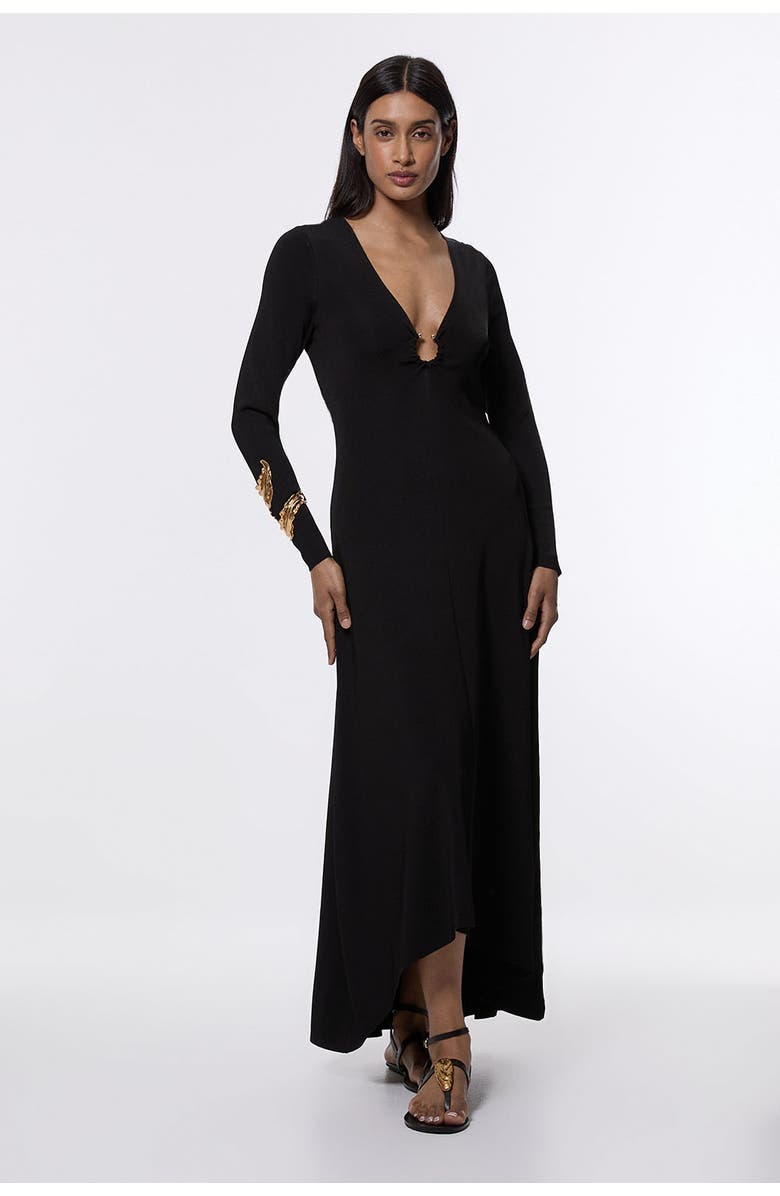 Karen Millen Keyring Detail Long Sleeve Knit Dress, Main, color, Black