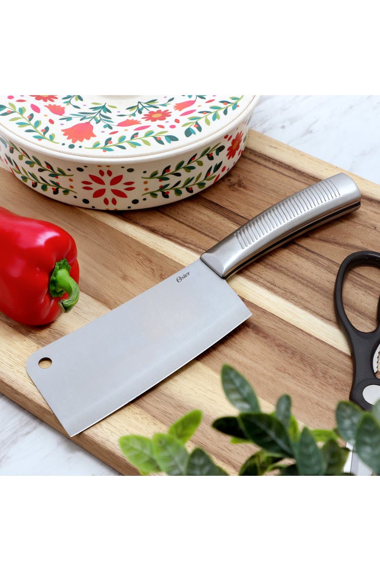 2pc Stainless Steel Cleaver+Scissors Set Ridged Handles, Alternate, color, Silver