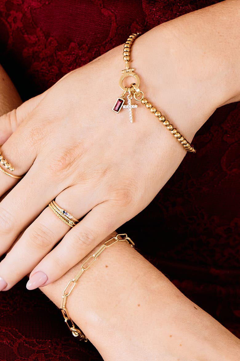 Cross Charm Birthstone Bracelet, Alternate, color, January Garnet