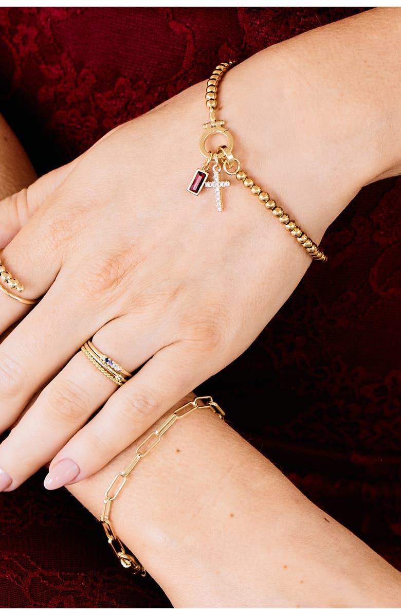 Mint 
Lily Cross Charm Birthstone Bracelet, Alternate, color, April Diamond